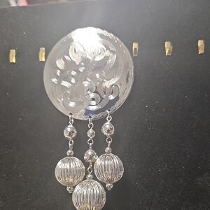 Elegant Vintage 80's Silver Brooch with Dangle Beads